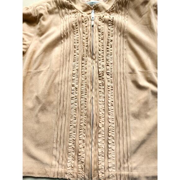JACKET-COLDWATER CREEK-Faux Suede-Tan-Ruffled-Light Weight-Lined-MED - Picture 6 of 16
